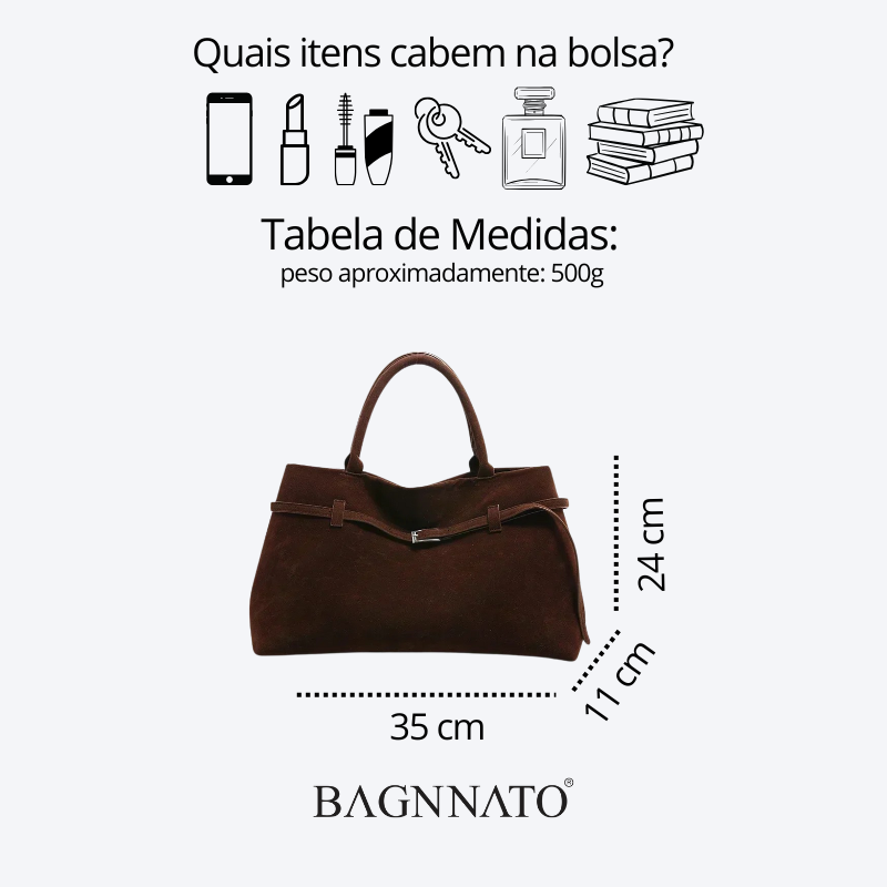 Bolsa em Couro Camurça Genuíno Feminina Esme