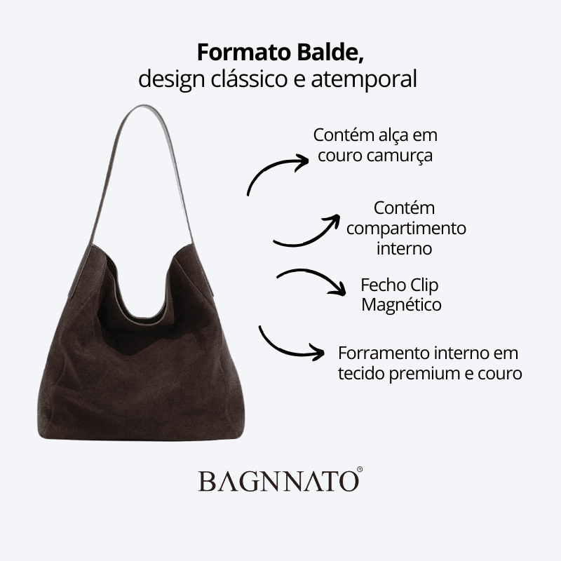 Bolsa em Couro Camurça Genuíno Feminina Anabel