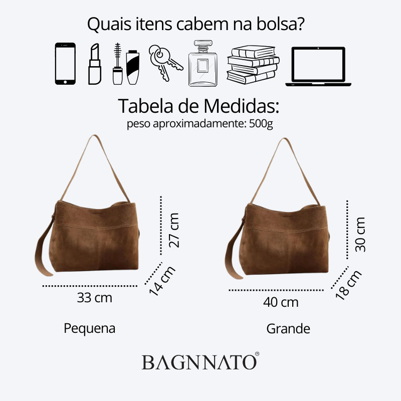 Bolsa em Couro Camurça Genuíno Feminina Jasmine