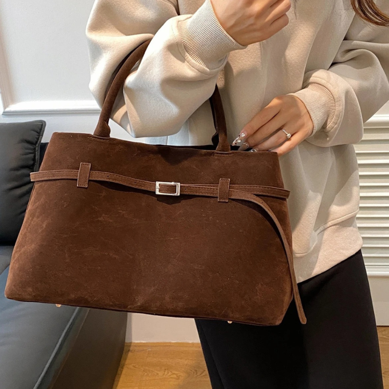 Bolsa em Couro Camurça Genuíno Feminina Esme