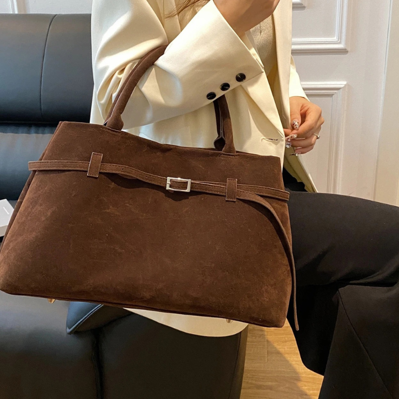 Bolsa em Couro Camurça Genuíno Feminina Esme