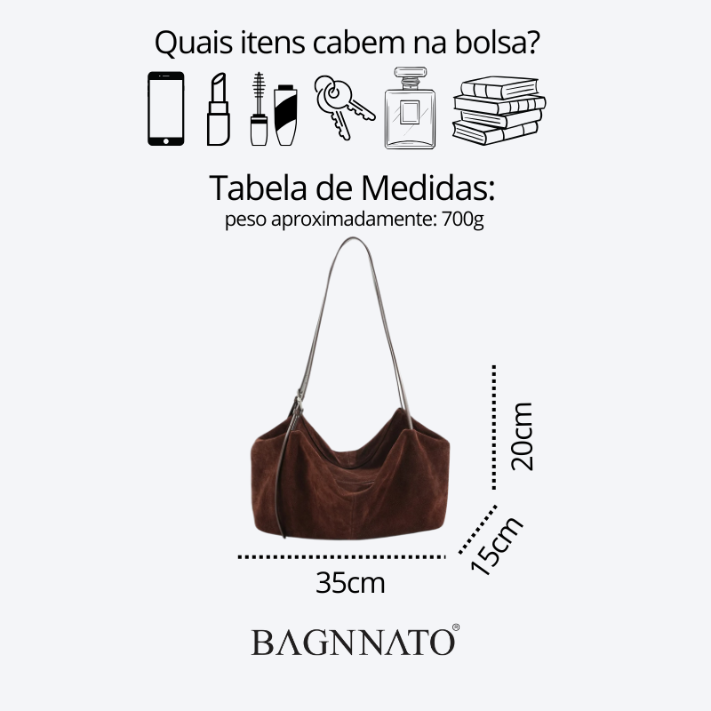 Bolsa em Couro Camurça Genuíno Feminina Dagna
