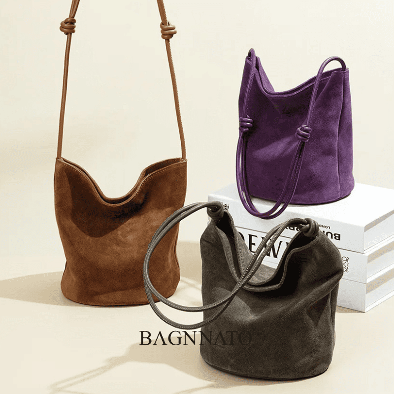 Bolsa em Couro Camurça Genuíno Feminina Lunna