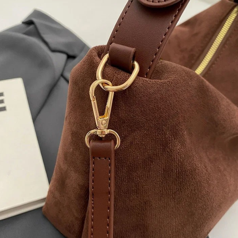 Bolsa em Couro Camurça Genuíno Feminina Angelica