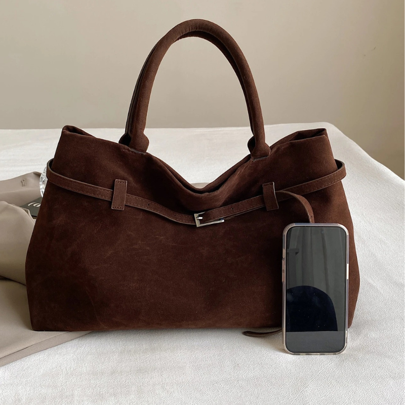 Bolsa em Couro Camurça Genuíno Feminina Esme