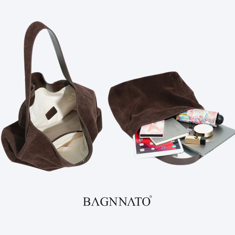 Bolsa em Couro Camurça Genuíno Feminina Anabel