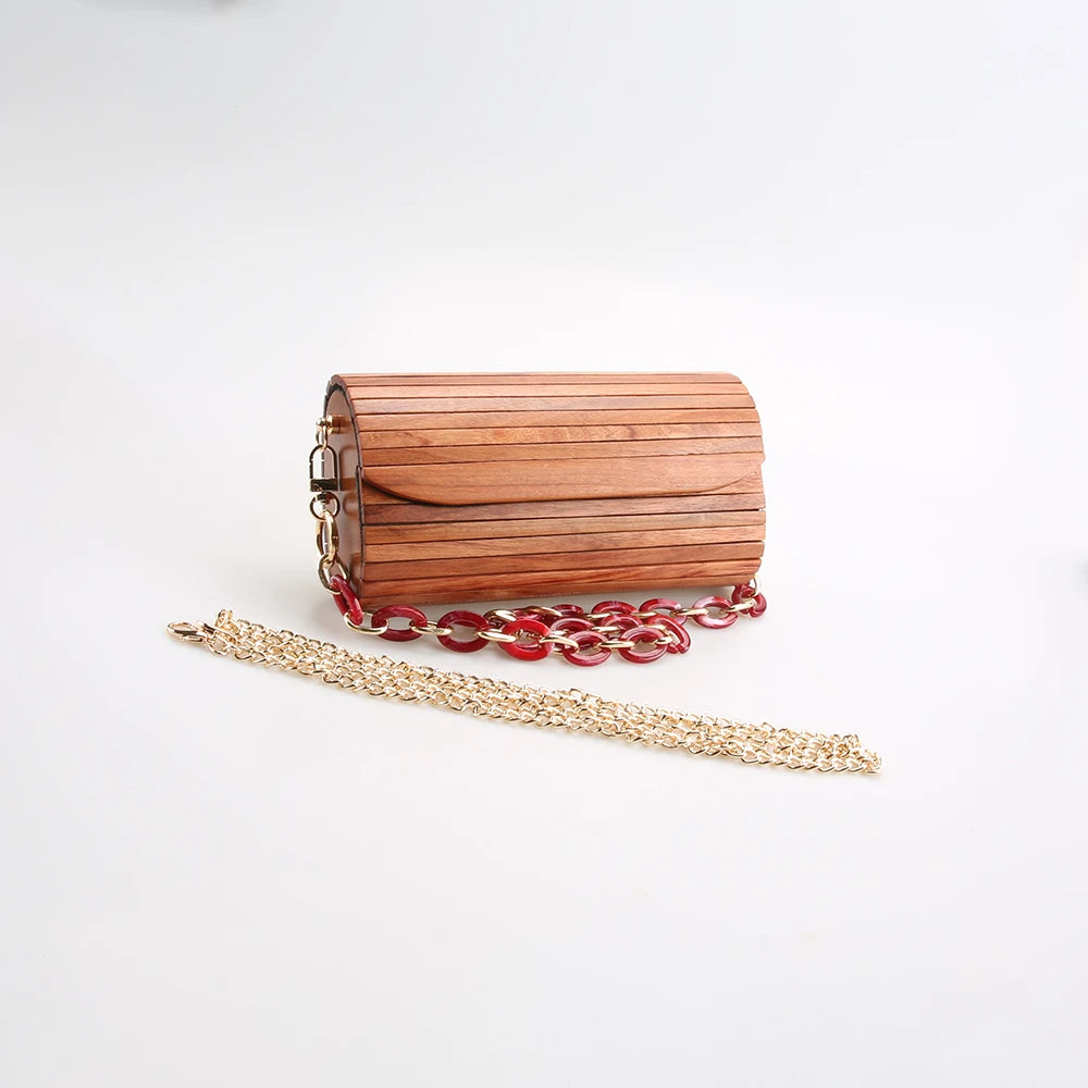 Nilerun-Única Handmade Bolsa De Madeira Sólida, Saco De Noite, Jacarandá Vermelho Natural, Bolsa De Madeira, Ombro Do Mensageiro, Saco Crossbody