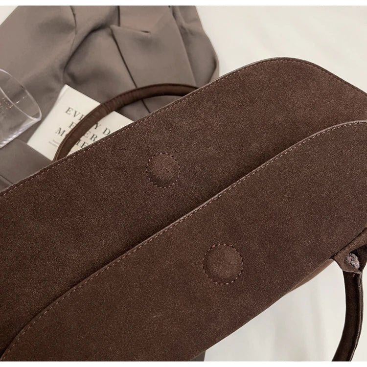 Bolsas clássicas de camurça falsa feminina, estilo inglês, bolsas de ombro elegantes, bolsas desenhadas monocromáticas, casuais, retrô, femininas