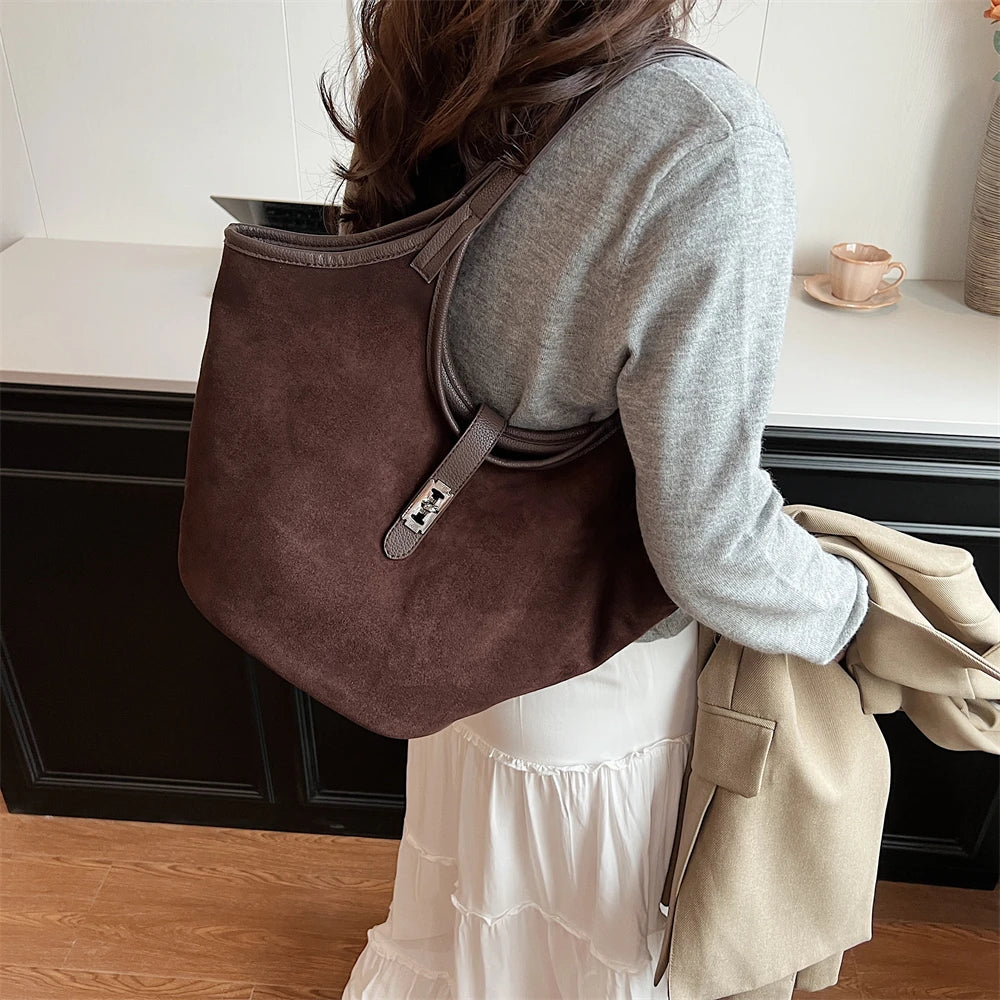 bolsa femimina bolsa grife luxo bolsa feminina elegante bolsas em promoção MOODS Mini Bucket Bolsas De Ombro Para As Mulheres Faux Suede Commuter Tote Bag Grande Capacidade Underarm Hobo Bag 2024 Inverno Novas Bolsas