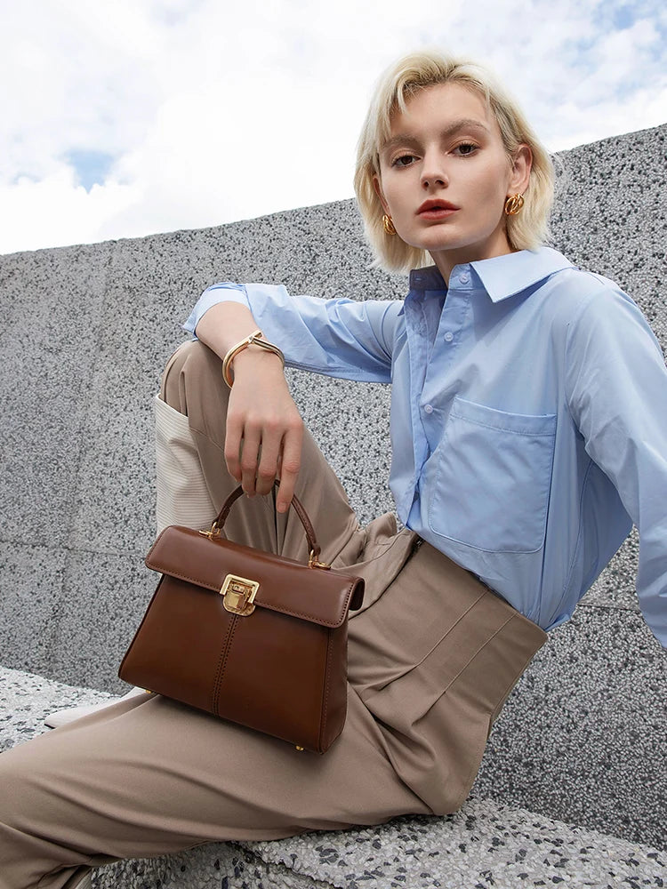 ITAMOOD-Bolsa de couro genuíno para mulheres, bolsa transversal versátil com decoração cachecol, bolsa de marca luxuosa, elegante