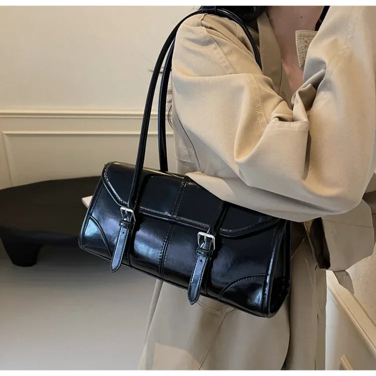 Retro cera de óleo couro bolsa ombro para as mulheres 2025 inverno y2k tendência cor sólida borgonha axilas bolsa feminina bolsas tote
