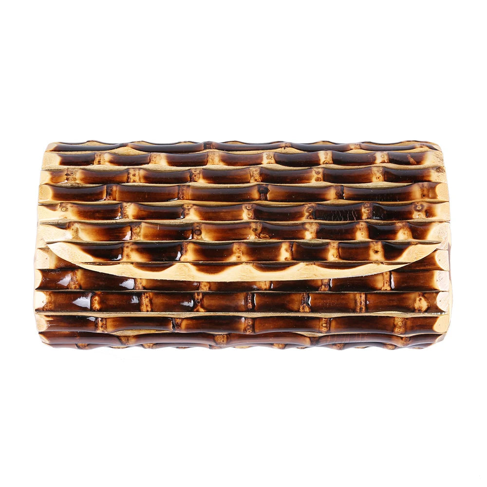 Nilerun marca moda vintage retro madeira dura rattan palha noite bolsa carteira única artesanal natural bambu raiz saco de embreagem