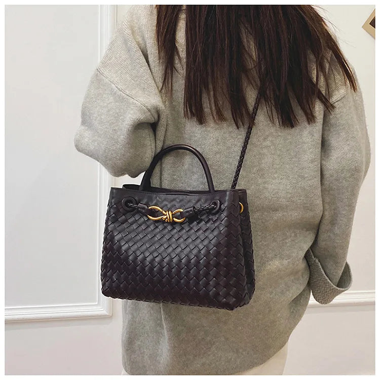 2025 Novo! Bolsa feminina elegante com fivela de corda de metal tecida à mão - multifuncional, ideal para viagens e deslocamento