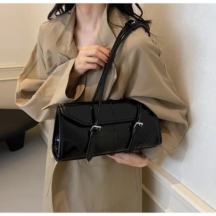 Retro cera de óleo couro bolsa ombro para as mulheres 2025 inverno y2k tendência cor sólida borgonha axilas bolsa feminina bolsas tote