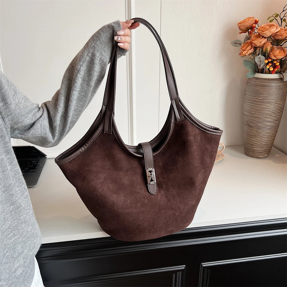 bolsa femimina bolsa grife luxo bolsa feminina elegante bolsas em promoção MOODS Mini Bucket Bolsas De Ombro Para As Mulheres Faux Suede Commuter Tote Bag Grande Capacidade Underarm Hobo Bag 2024 Inverno Novas Bolsas