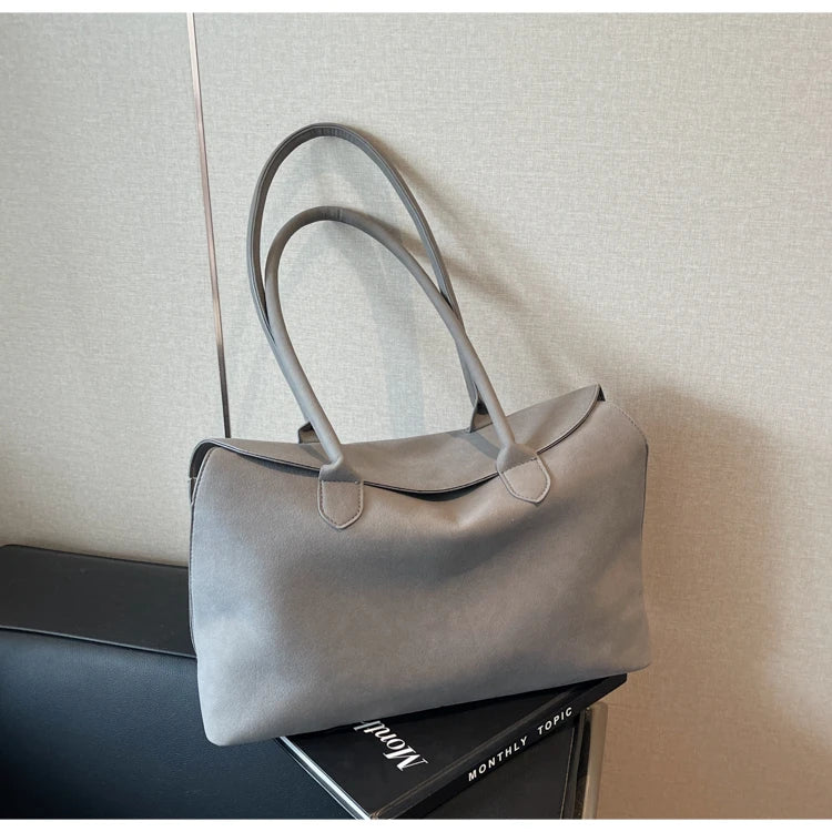Bolsas clássicas de camurça falsa feminina, estilo inglês, bolsas de ombro elegantes, bolsas desenhadas monocromáticas, casuais, retrô, femininas