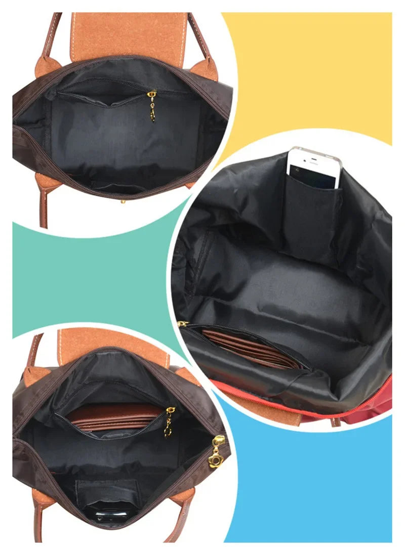 Bolsa de compras esportiva de nylon, bolsa de ombro único, à prova d'água, armazenamento versátil, fecho com zíper, bolso para celular