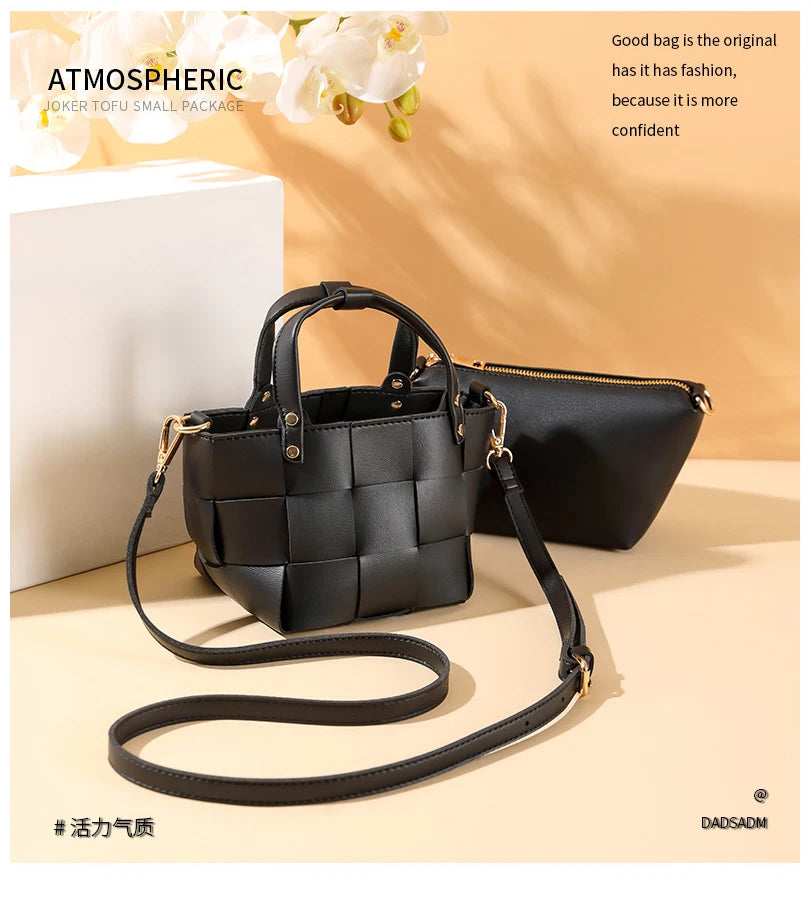Bolsa tote pequena de tecido para mulheres com bolsa de couro vegano artesanal bolsa de ombro alça superior bolsa crossbody bolsas