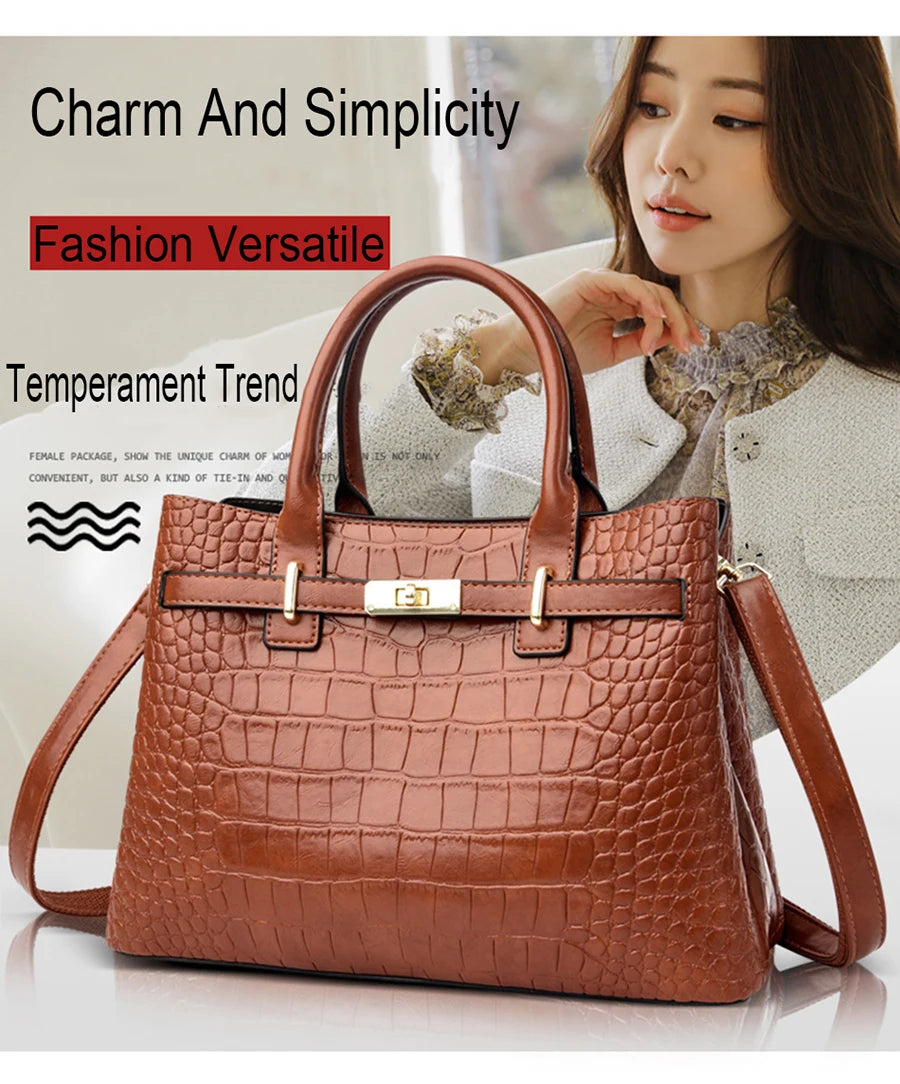 Famosa marca senhoras bolsas de alta qualidade crocodilo listra três sacos principais designer crossbody bolsa ombro para as mulheres sacola