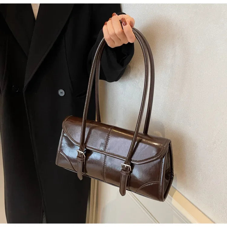 Retro cera de óleo couro bolsa ombro para as mulheres 2025 inverno y2k tendência cor sólida borgonha axilas bolsa feminina bolsas tote