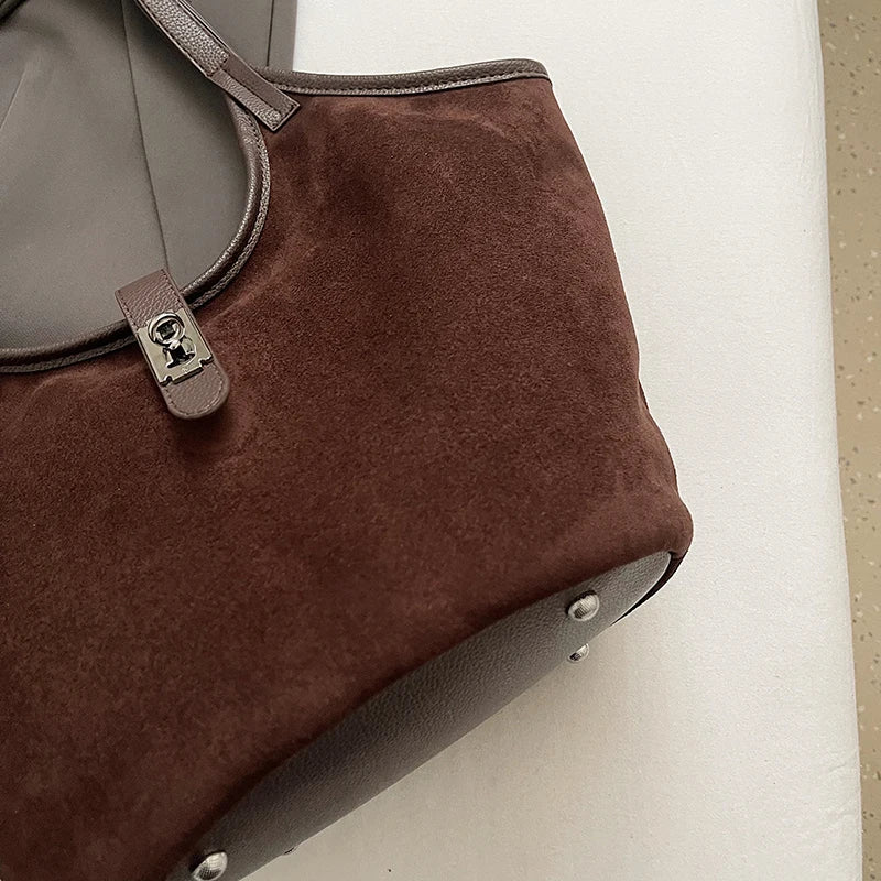 bolsa femimina bolsa grife luxo bolsa feminina elegante bolsas em promoção MOODS Mini Bucket Bolsas De Ombro Para As Mulheres Faux Suede Commuter Tote Bag Grande Capacidade Underarm Hobo Bag 2024 Inverno Novas Bolsas