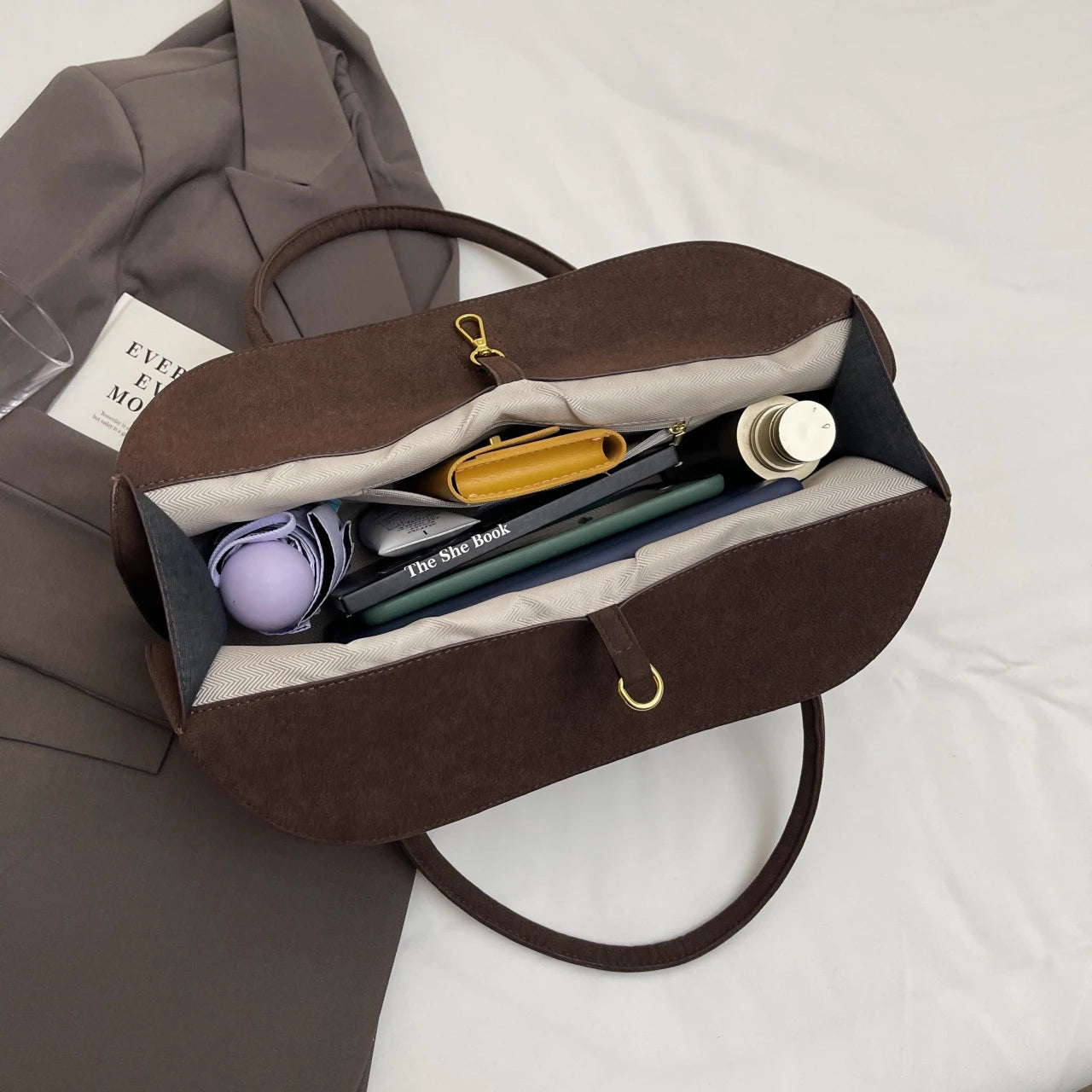 Bolsas clássicas de camurça falsa feminina, estilo inglês, bolsas de ombro elegantes, bolsas desenhadas monocromáticas, casuais, retrô, femininas