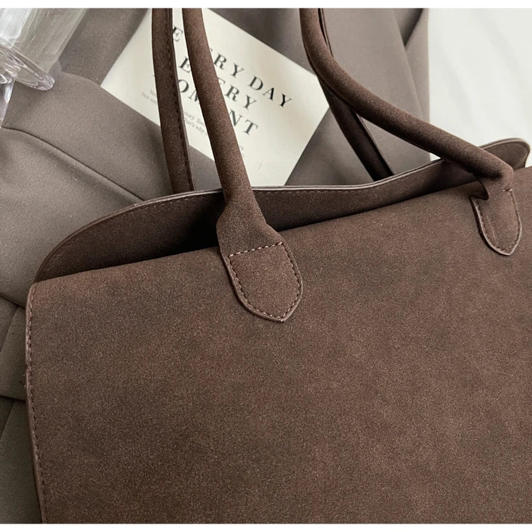 Bolsas clássicas de camurça falsa feminina, estilo inglês, bolsas de ombro elegantes, bolsas desenhadas monocromáticas, casuais, retrô, femininas
