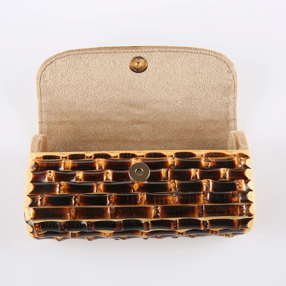 Nilerun marca vintage retro rattan de madeira sólida palha noite bolsa carteira original artesanal preto verdadeiro bambu raiz saco embreagem