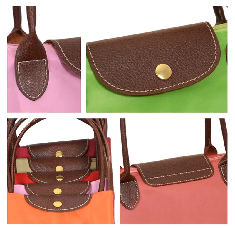 Bolsa de compras esportiva de nylon, bolsa de ombro único, à prova d'água, armazenamento versátil, fecho com zíper, bolso para celular