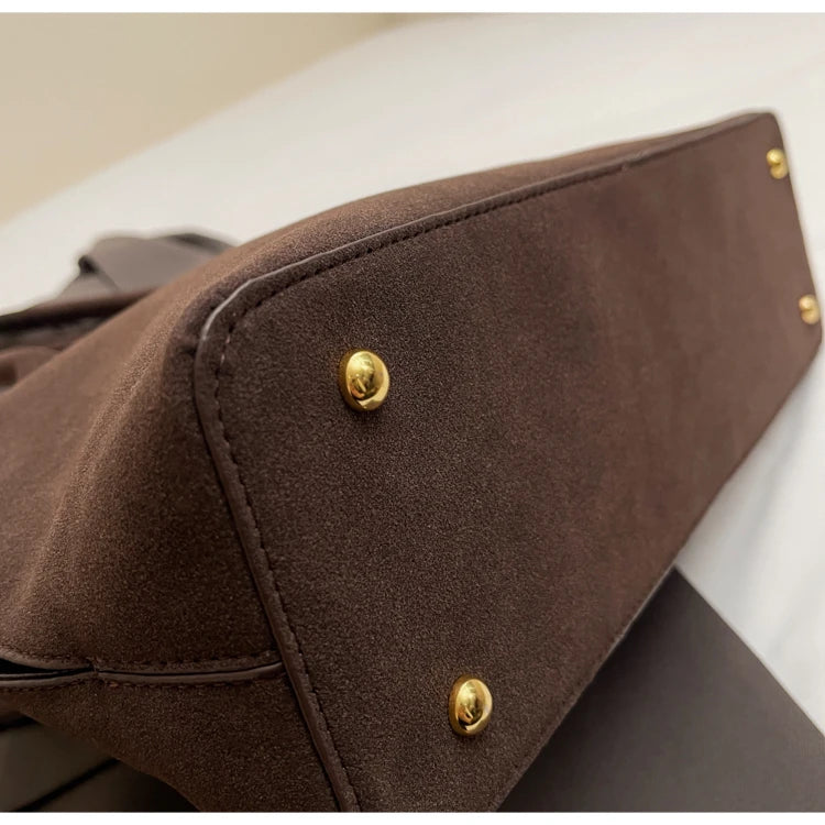Bolsas clássicas de camurça falsa feminina, estilo inglês, bolsas de ombro elegantes, bolsas desenhadas monocromáticas, casuais, retrô, femininas