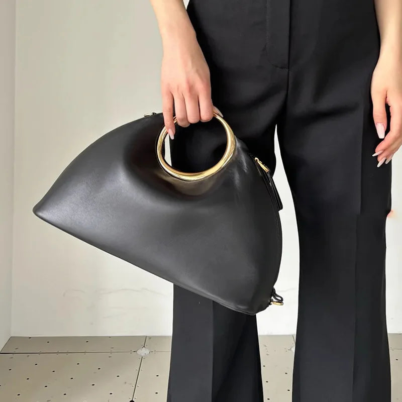 Metálico alça redonda bolsa de luxo designer sacos noite para as mulheres macio couro do plutônio bolsa ombro 2025 meia lua nuvem embreagem