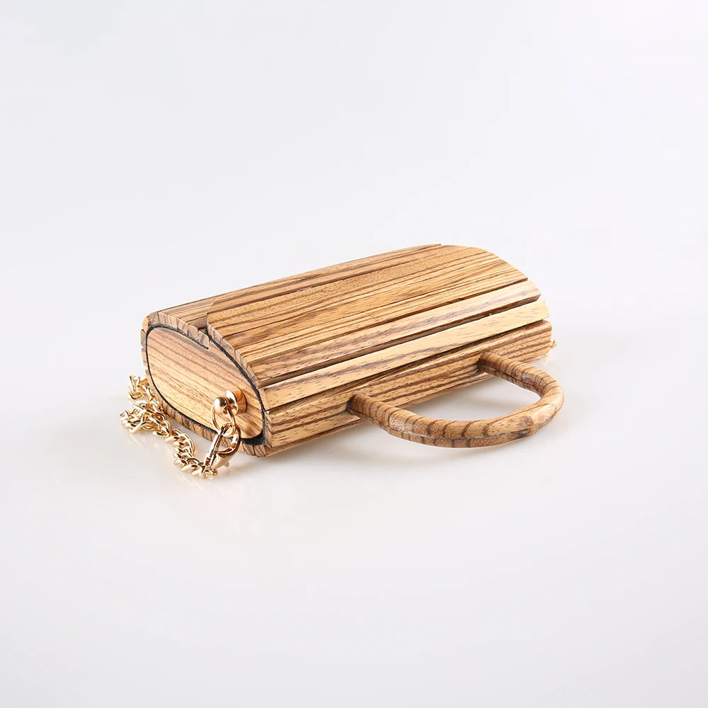Vintage Zebra Wood Mini Crossbody Bag, Bolsa De Madeira Artesanal, Bolsa Pequena, Mensageiro De Ombro, Saco De Noite