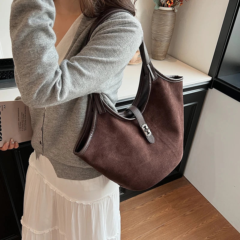 bolsa femimina bolsa grife luxo bolsa feminina elegante bolsas em promoção MOODS Mini Bucket Bolsas De Ombro Para As Mulheres Faux Suede Commuter Tote Bag Grande Capacidade Underarm Hobo Bag 2024 Inverno Novas Bolsas