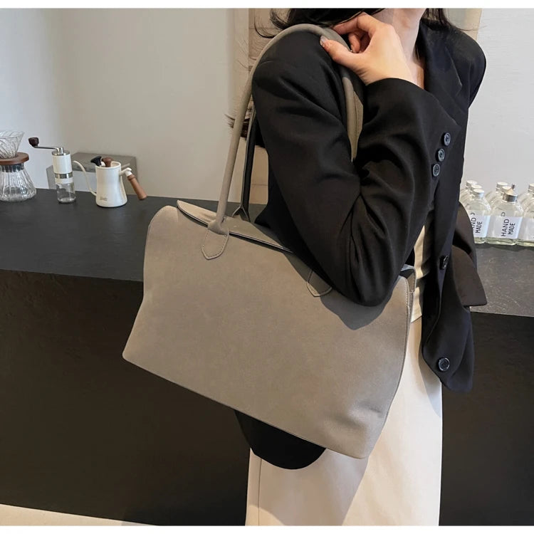 Bolsas clássicas de camurça falsa feminina, estilo inglês, bolsas de ombro elegantes, bolsas desenhadas monocromáticas, casuais, retrô, femininas