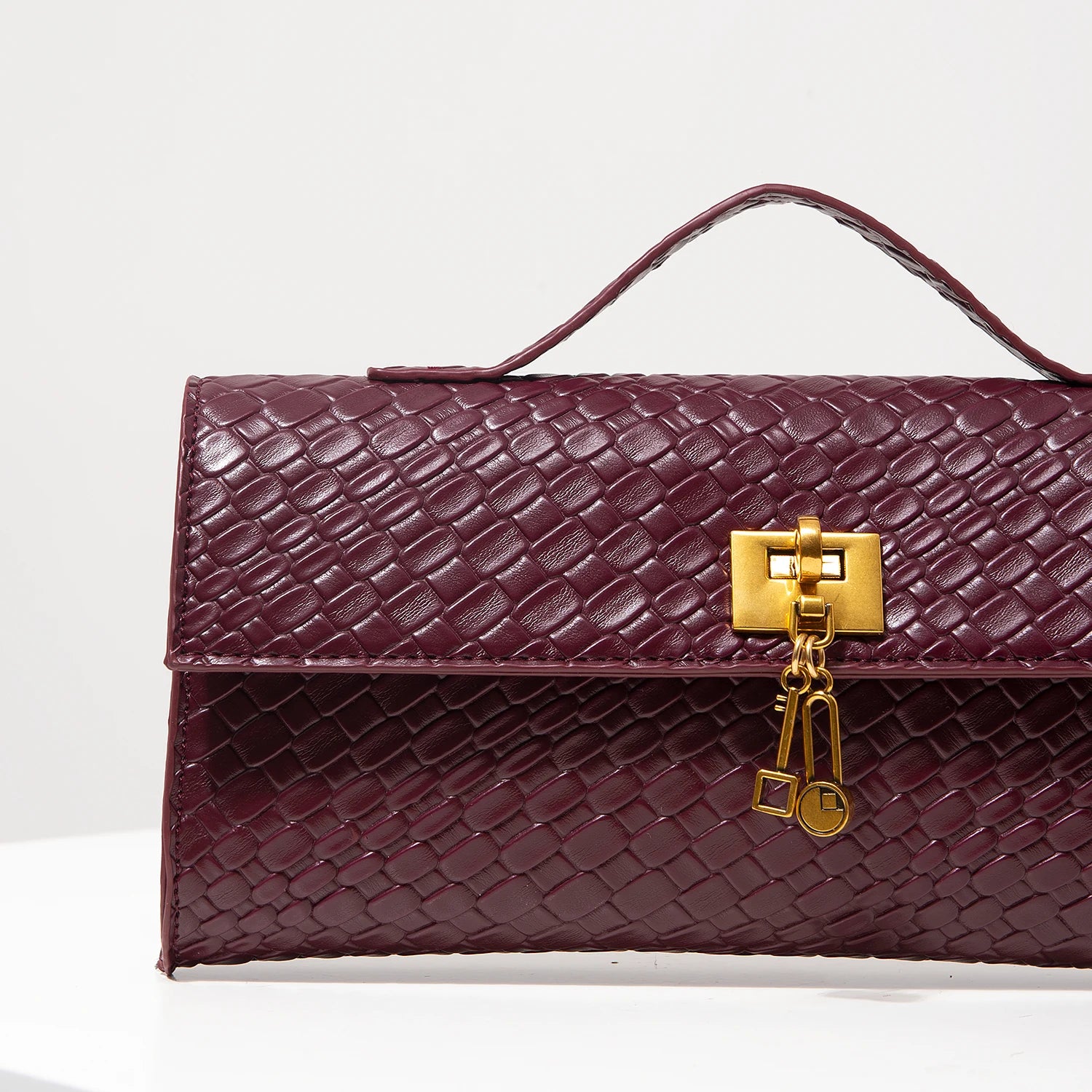 Baguette tecido de couro artificial retrô, embreagem feminina flip, bolsa de noite elegante, carteira borgonha, festa de vestido feminino, item de casamento (padrão aleatório)
