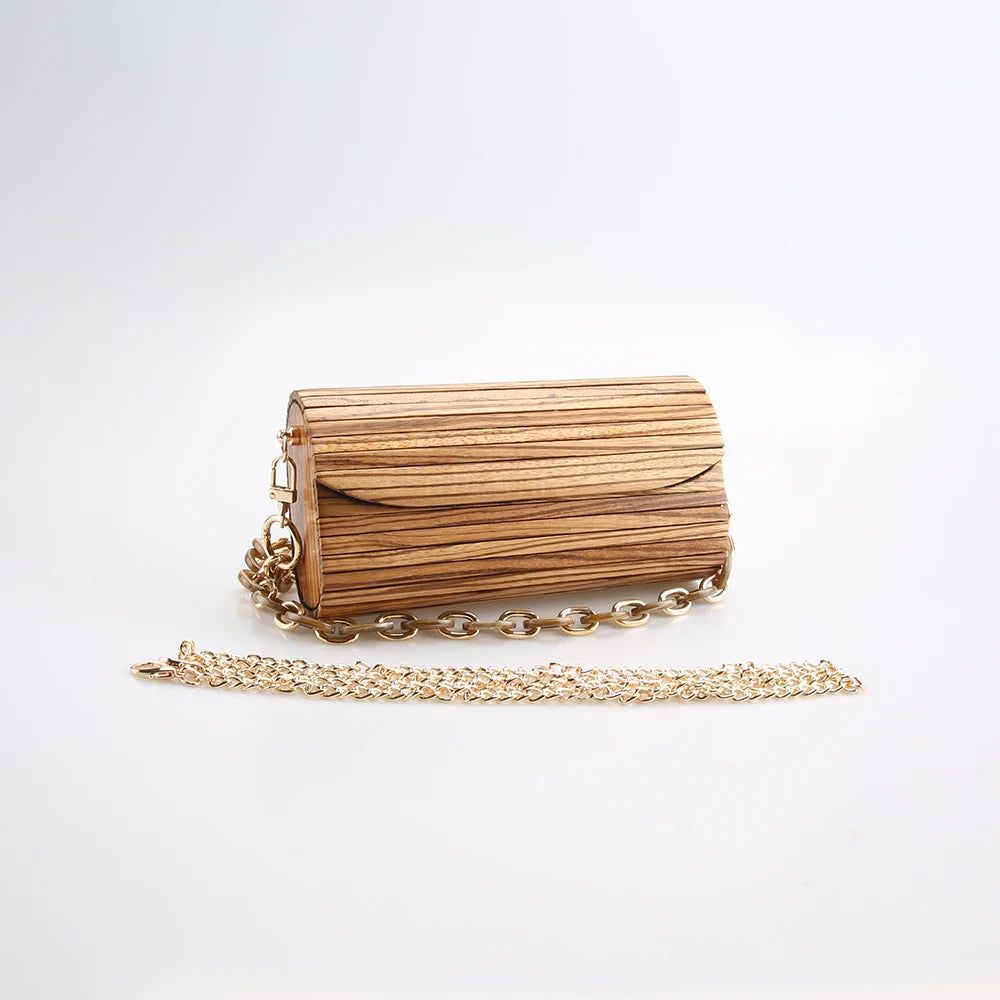 Nilerun-Handmade Natural Stripes Zebrawood Bolsa, Bolsa De Madeira Zebra, Saco De Noite De Madeira, Crossbody Messenger Shoulder Bag