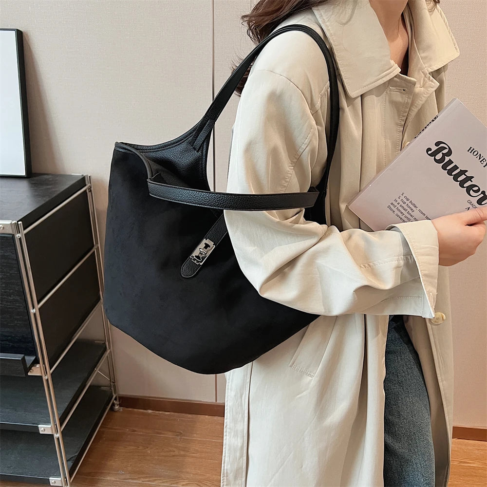 bolsa femimina bolsa grife luxo bolsa feminina elegante bolsas em promoção MOODS Mini Bucket Bolsas De Ombro Para As Mulheres Faux Suede Commuter Tote Bag Grande Capacidade Underarm Hobo Bag 2024 Inverno Novas Bolsas