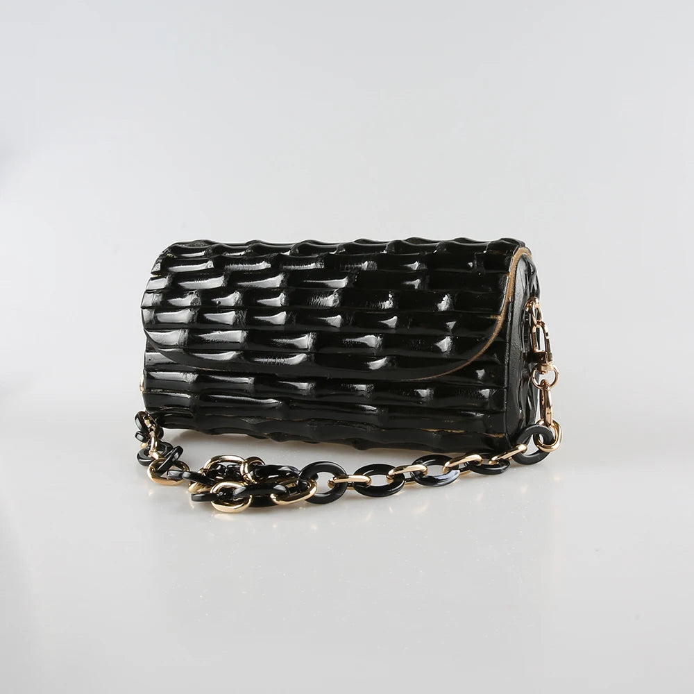 Nilerun-Vintage Retro Handmade Bambu Root Purse, Crossbody Mensageiro Shoulder Bag, Cadeia Longa Curta, Bolsa Noite Original, Preto
