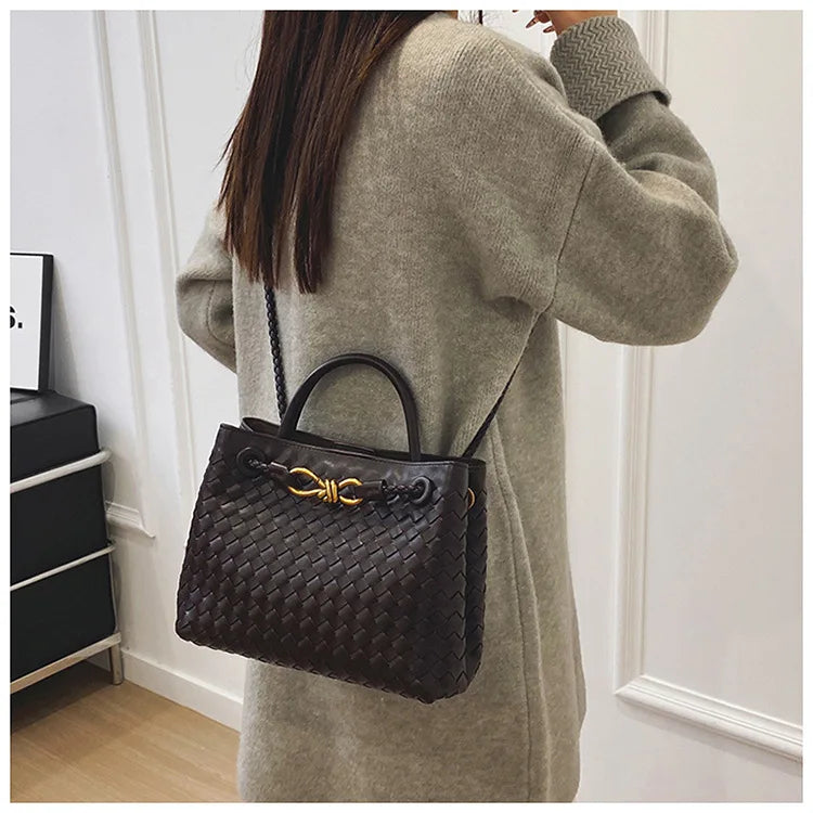 2025 Novo! Bolsa feminina elegante com fivela de corda de metal tecida à mão - multifuncional, ideal para viagens e deslocamento