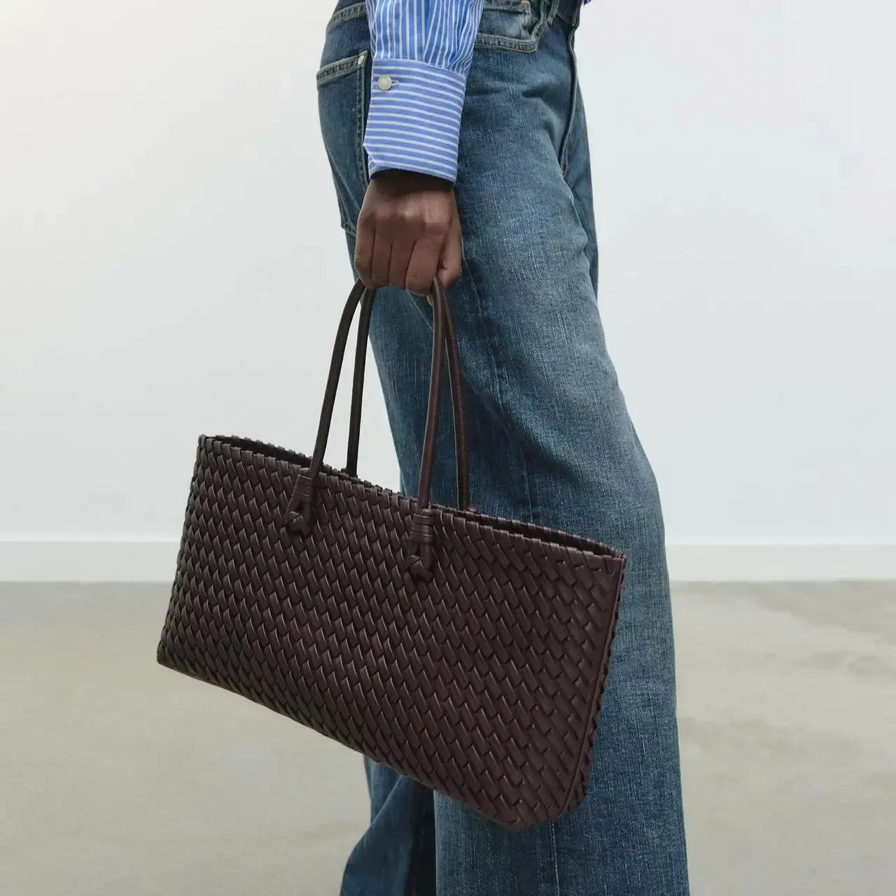 ELONGATED WOVEN SHOPPER BAG Moda alça superior sacola, bolsas de ombro femininas design de luxo para estilo diário