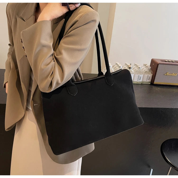 Bolsas clássicas de camurça falsa feminina, estilo inglês, bolsas de ombro elegantes, bolsas desenhadas monocromáticas, casuais, retrô, femininas