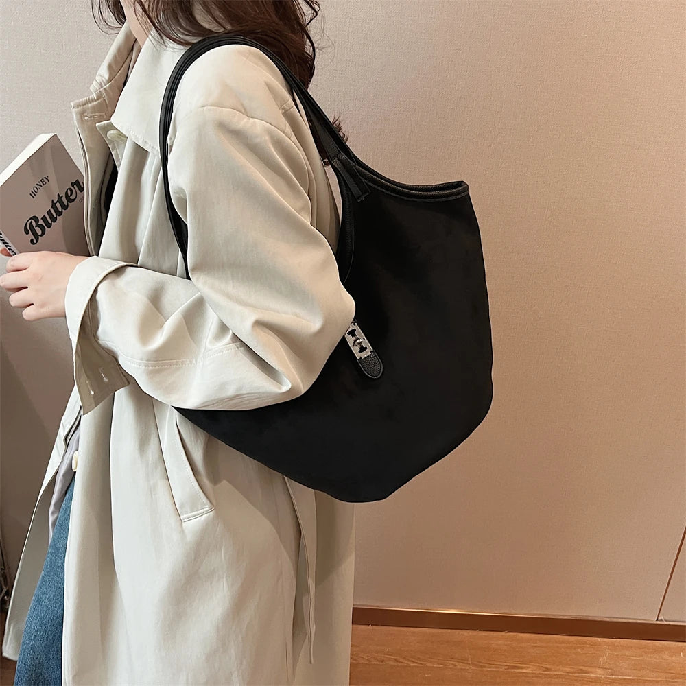 bolsa femimina bolsa grife luxo bolsa feminina elegante bolsas em promoção MOODS Mini Bucket Bolsas De Ombro Para As Mulheres Faux Suede Commuter Tote Bag Grande Capacidade Underarm Hobo Bag 2024 Inverno Novas Bolsas