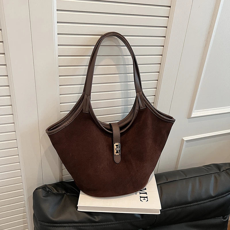 bolsa femimina bolsa grife luxo bolsa feminina elegante bolsas em promoção MOODS Mini Bucket Bolsas De Ombro Para As Mulheres Faux Suede Commuter Tote Bag Grande Capacidade Underarm Hobo Bag 2024 Inverno Novas Bolsas