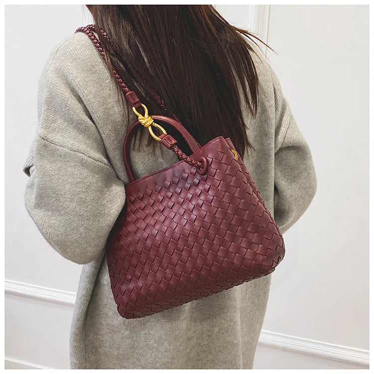 2025 Novo! Bolsa feminina elegante com fivela de corda de metal tecida à mão - multifuncional, ideal para viagens e deslocamento