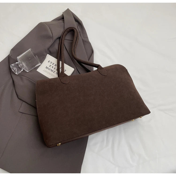 Bolsas clássicas de camurça falsa feminina, estilo inglês, bolsas de ombro elegantes, bolsas desenhadas monocromáticas, casuais, retrô, femininas