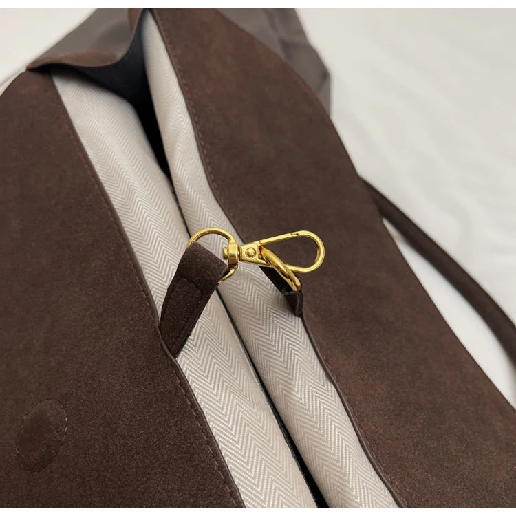 Bolsas clássicas de camurça falsa feminina, estilo inglês, bolsas de ombro elegantes, bolsas desenhadas monocromáticas, casuais, retrô, femininas