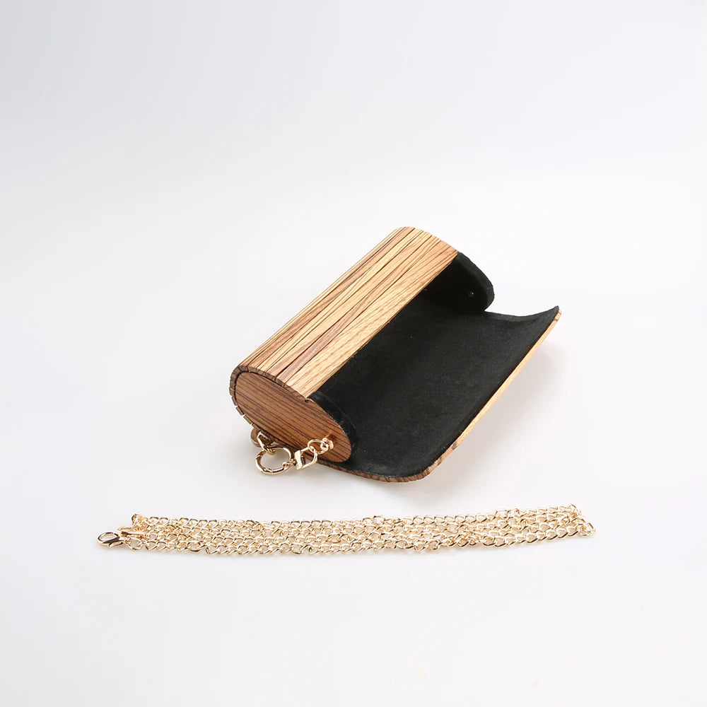 Nilerun-Handmade Natural Stripes Zebrawood Bolsa, Bolsa De Madeira Zebra, Saco De Noite De Madeira, Crossbody Messenger Shoulder Bag