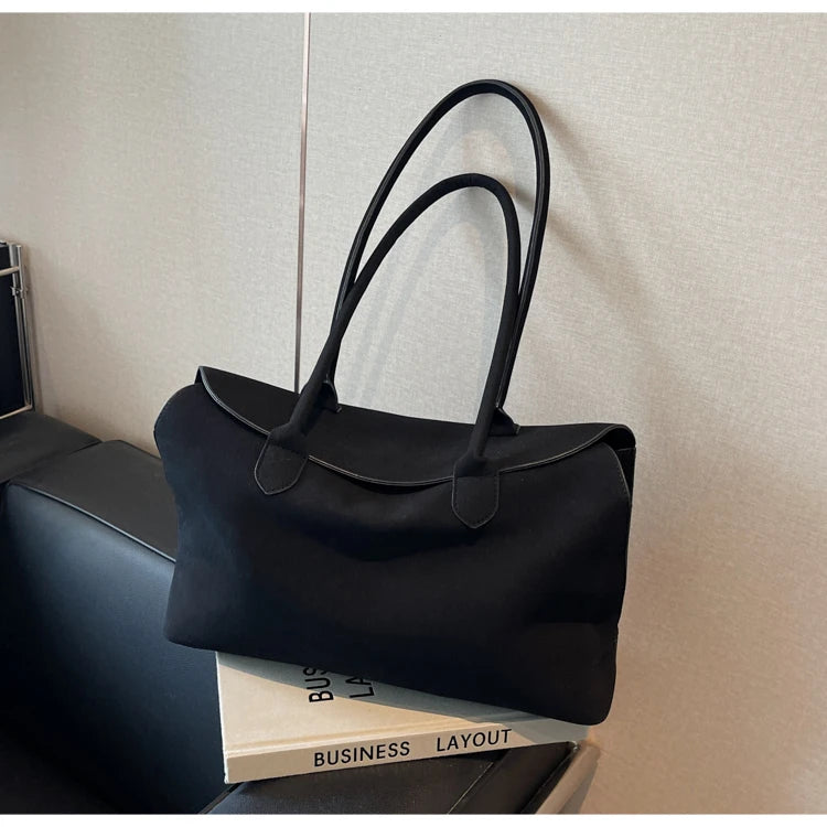 Bolsas clássicas de camurça falsa feminina, estilo inglês, bolsas de ombro elegantes, bolsas desenhadas monocromáticas, casuais, retrô, femininas