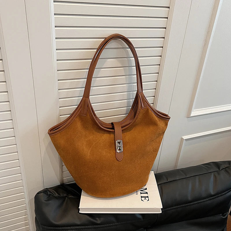 bolsa femimina bolsa grife luxo bolsa feminina elegante bolsas em promoção MOODS Mini Bucket Bolsas De Ombro Para As Mulheres Faux Suede Commuter Tote Bag Grande Capacidade Underarm Hobo Bag 2024 Inverno Novas Bolsas