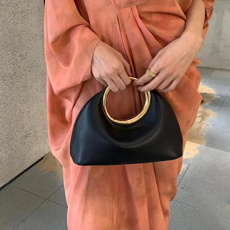 Metálico alça redonda bolsa de luxo designer sacos noite para as mulheres macio couro do plutônio bolsa ombro 2025 meia lua nuvem embreagem